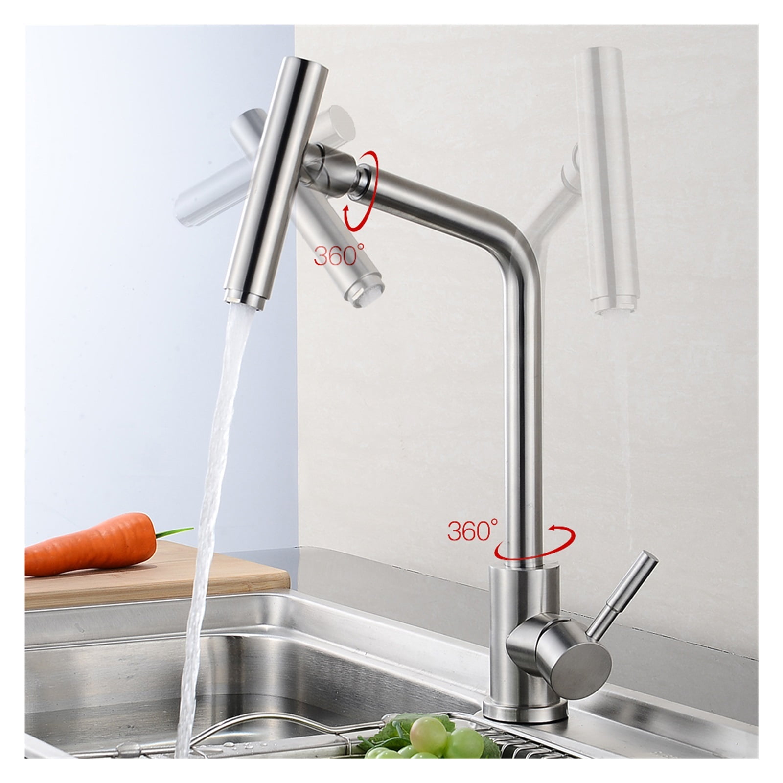 304 Stainless Steel Rotary Kitchen Faucet Hot And Cold Lead Free Drawing Wash Basin Sink 360 Swivel Mixer ,Bar Laundry RV Farmhouse