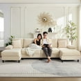thumbnail image 4 of Mjkone U-Shaped Sectional Sofa, 4 Seats Corduroy Couch with Double Chaise for Living Room - Beige, 4 of 6