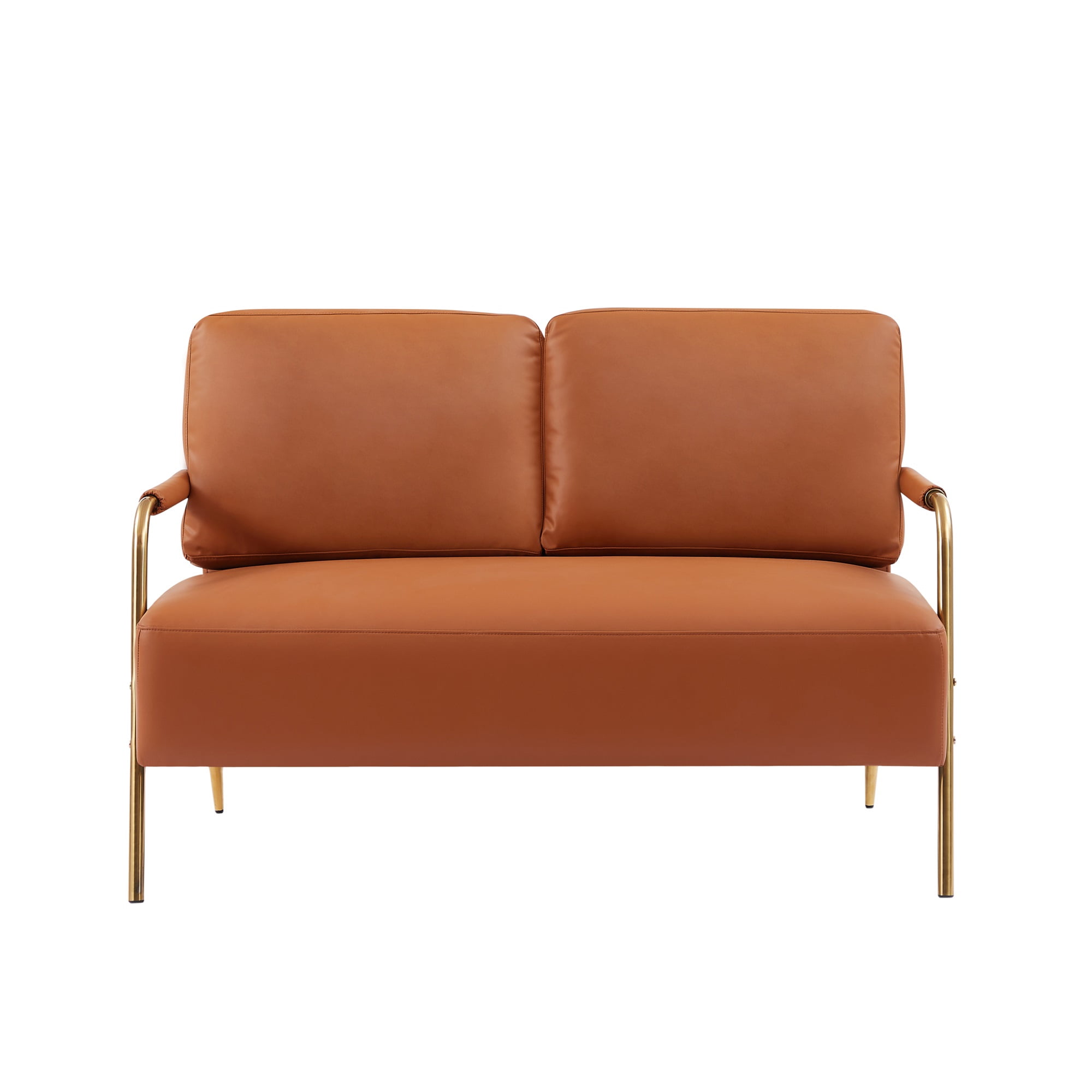 Miniyam Small Upholstered Lovesea,2-seater Couch with Removable Back Cushion and Metal Leg,Brown