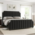 thumbnail image 4 of Garvee King Size Platform Bed Frame, Velvet Upholstered with 50.2" Channel Tufted Headboard, Nailhead Trim, Sturdy Wood Slats, No Box Spring Needed, Black, 4 of 8