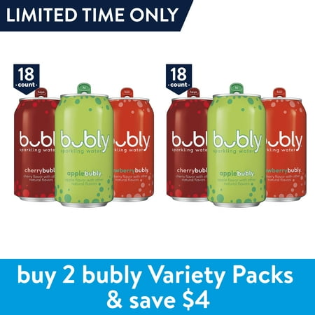 (2 Pack) bubly Sparkling Water Crisp Berry Cherry Variety Pack, 12 oz Cans, 18