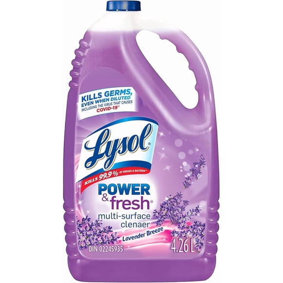 Lysol Nettoyant Multi-Surfaces Power & Fresh, Nettoyant Désinfectant Tout Usage à Verser pour Plancher et Surfaces Dures, Coupe la Graisse et la Saleté, Parfum Lavande, 4,26 L