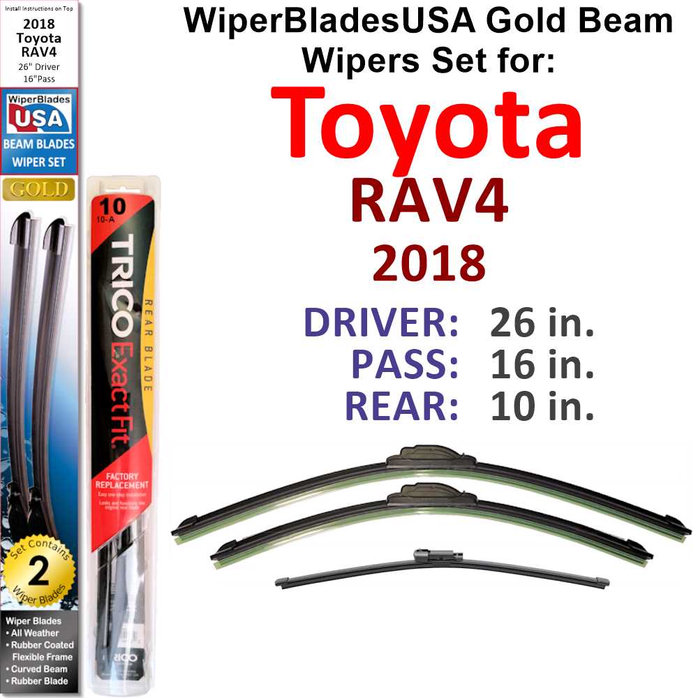 2018 Toyota RAV4 Beam Wiper Blades Wipers WBUSA (Set of 3) w/Rear Wiper