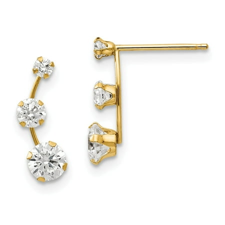 14k Yellow Gold Curved 3 Stone Cubic Zirconia Stud Earrings 14k Yellow Gold Curved 3 Stone Cubic Zirconia Stud Earrings