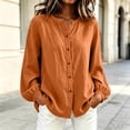 thumbnail image 2 of FAIWAD Linen Shirts for Women Elastic Cuffs Long Sleeve Button Up Blouse Casual Work Daily Tops, 2 of 8