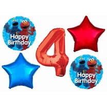 Elmo and Cookie Monster 4th #4 Birthday Party Sesame Street 5 Piece Mylar Balloon Set