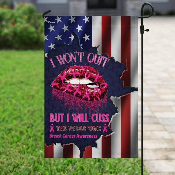Flagwix Breast Cancer Decoration, I Won't Quit. Breast Cancer Awareness Flag - Garden Flag (12x18)