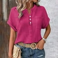 thumbnail image 2 of JFGHDG Button Down Shirts short sleeve button up women shirts for women long sleeve shirt work shirts Blouses Tops Batwing Sleeve Pocket Patched Shirt Work T Shirts Hot Pink XL, 2 of 9