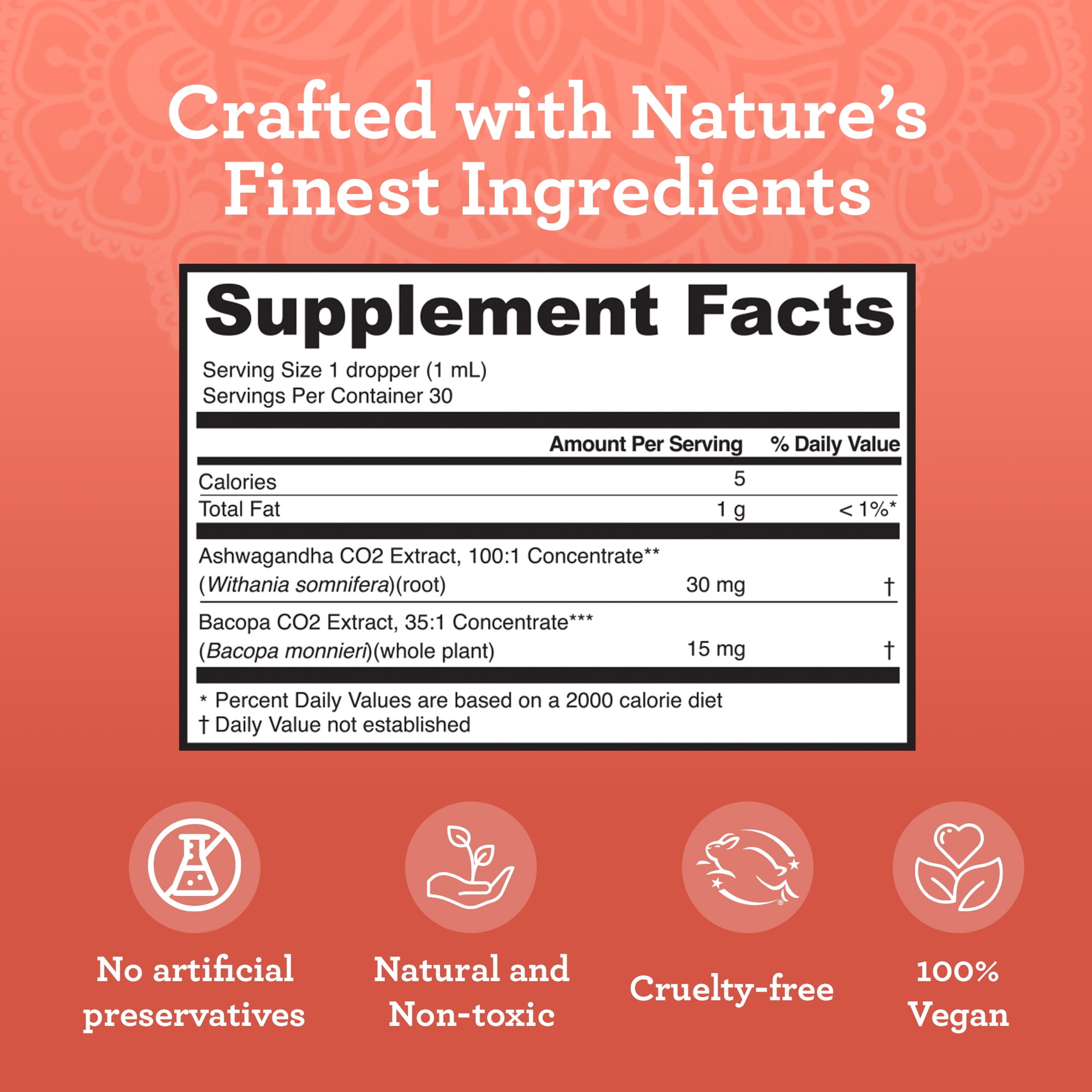 GuruNanda Liquid Ashwagandha and Bacopa Dietary Supplement for Adults - 1 oz