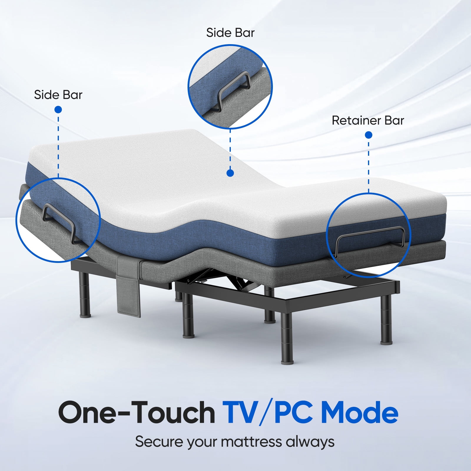 Twin XL Adjustable Bed Frame with Massage,Remote Control and Charging Ports,Electric Power Bed Base,Adjustable Heights,Support 1000 lbs