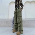 thumbnail image 2 of YFELWZ Pantalon Cargo Décontracté pour Femmes Grande Taille Jambe Grand Rue Haute Tube Droit Design Mince Multi-Poches Vert S, 2 of 8