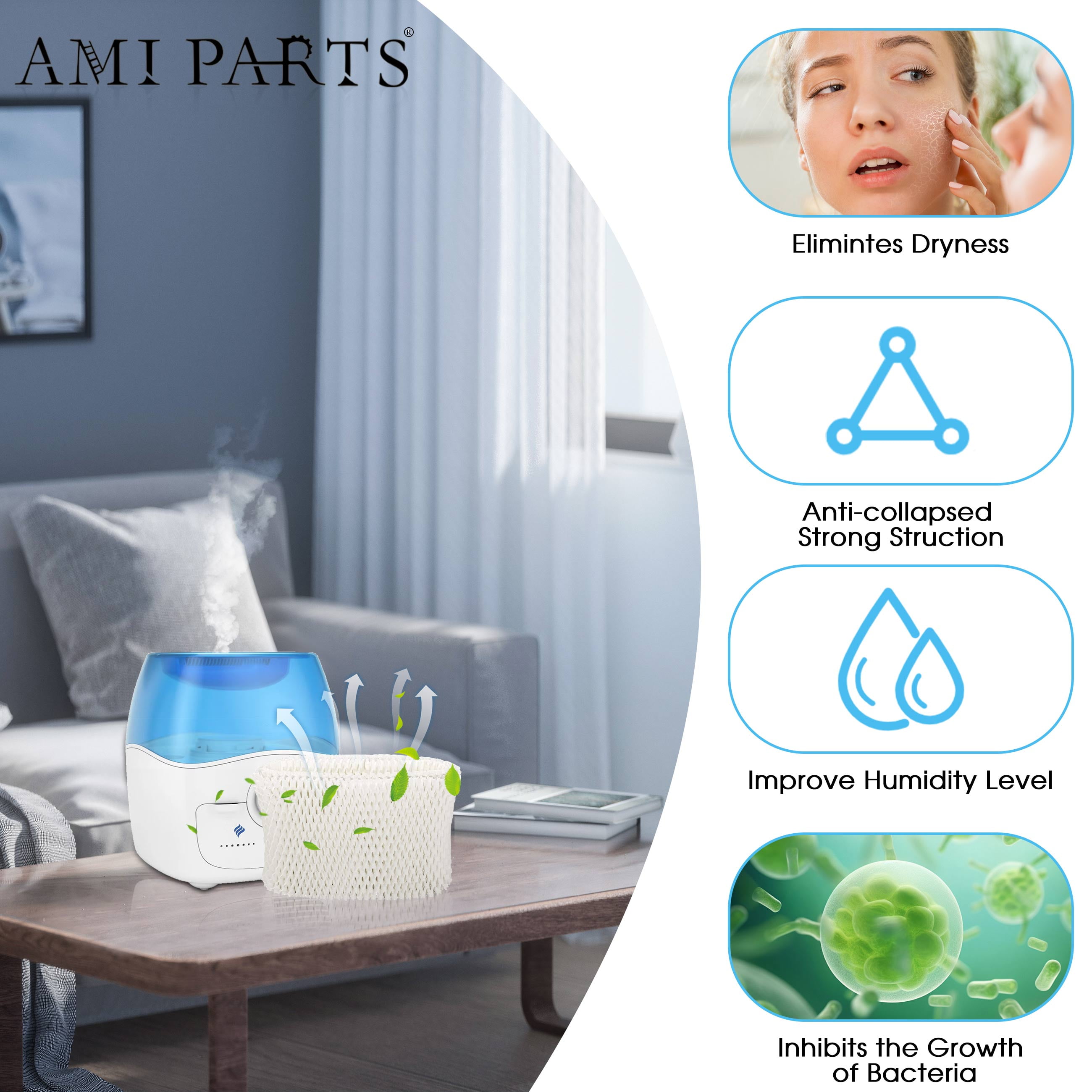 AMI PARTS Humidifier WF2 Wick Filter For Vicks V3100 V3500 Humidifier Filter, 4 Packs
