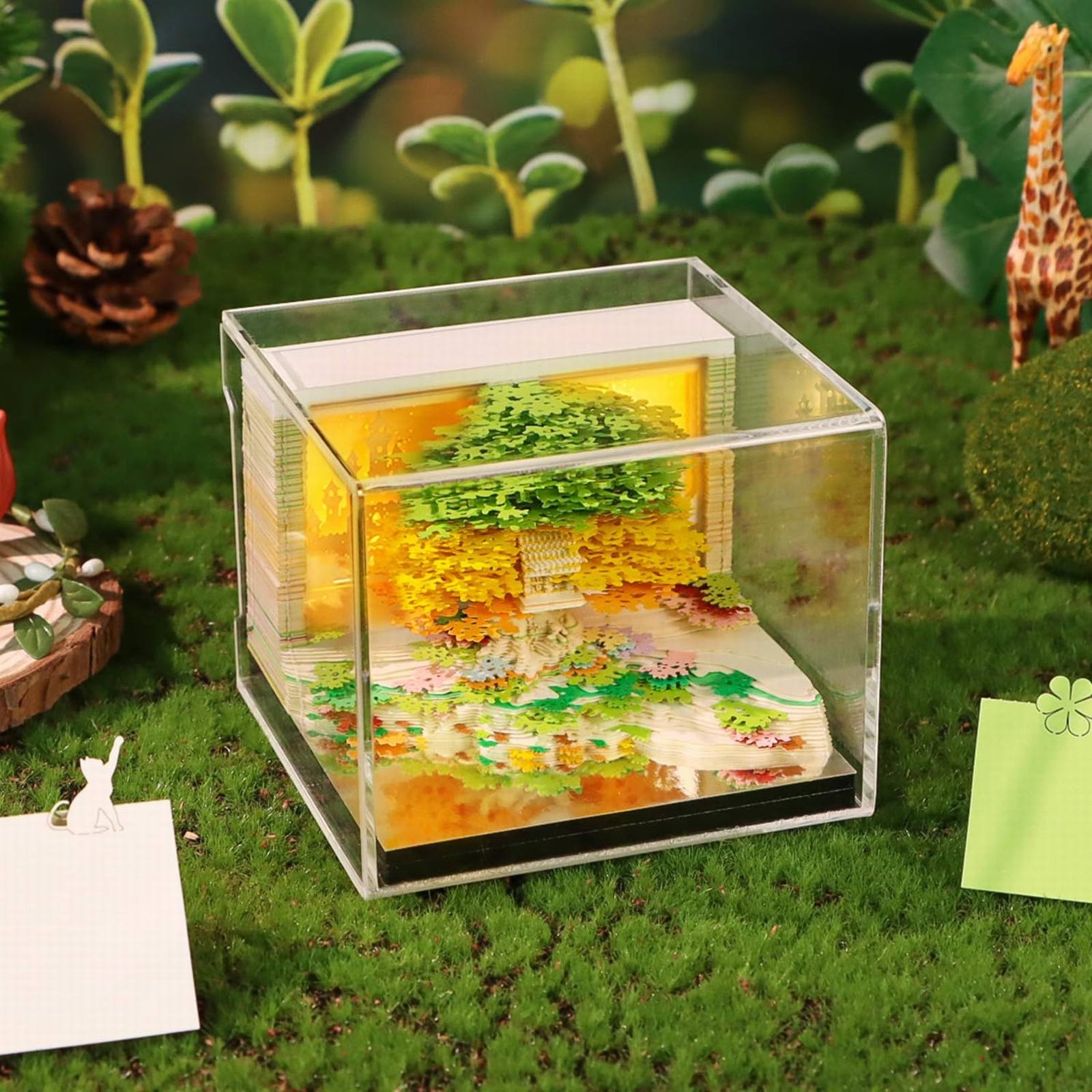 ZLBDYG 2026 3D Paper Art Calendar with LED Light - Creative Christmas Tear-Off Memo Notepad for Home Desk Decoration, Unique Office Gift and Carving Art Display