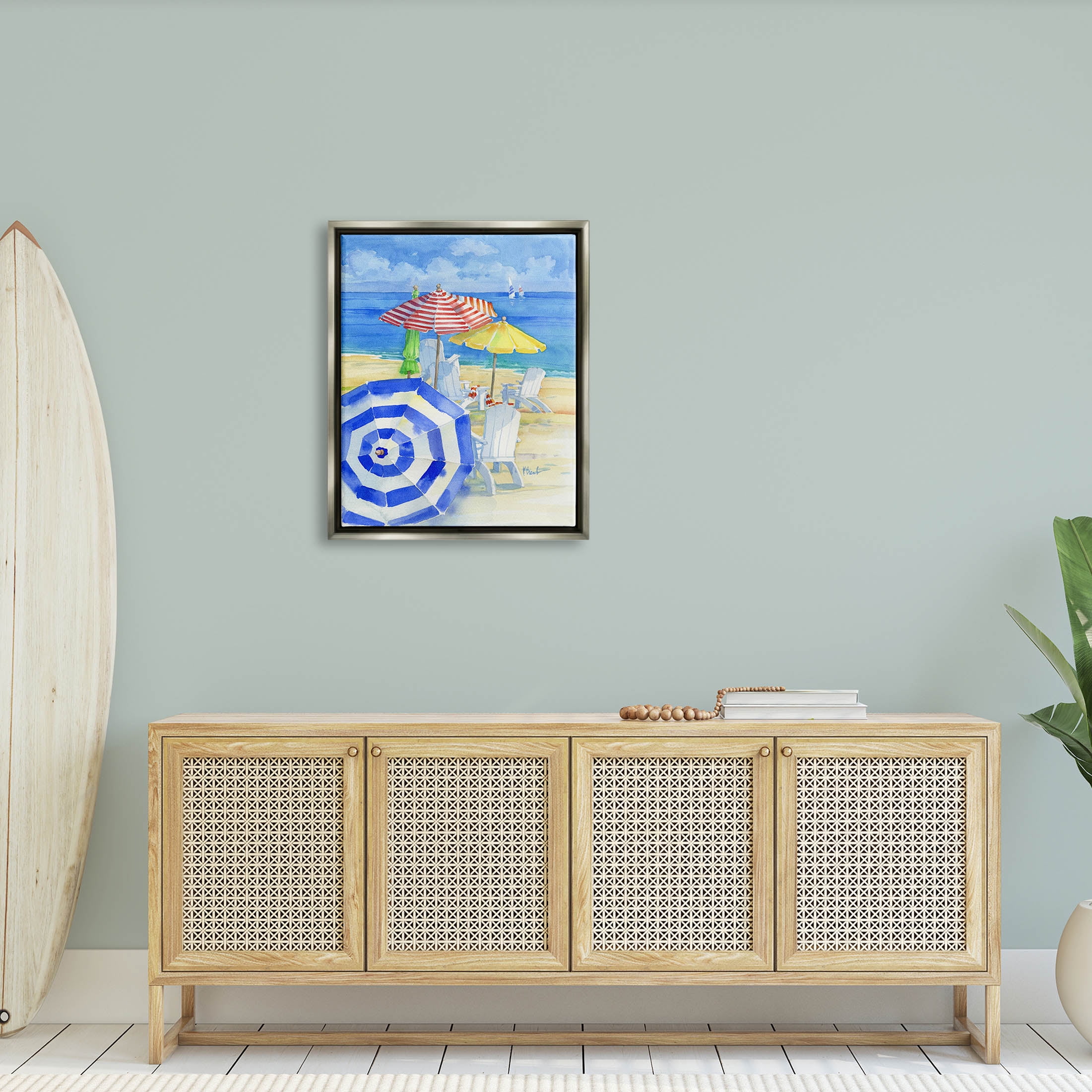 Stupell Industries Summer Beach Coast Ocean Waves Painting Luster Gray Floating Framed Canvas Print Wall Art, Design by Paul Brent