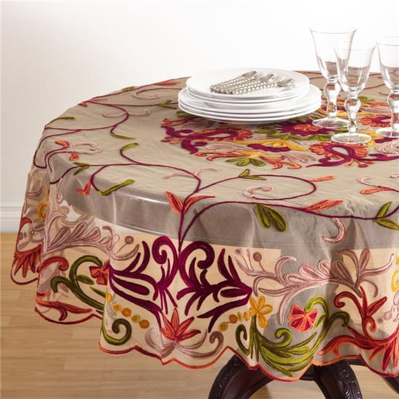 SARO  72 in. Round Alessandra Embroidered Tablecloth  Multi Color