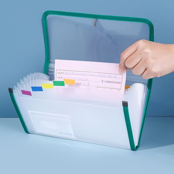 Nkmbld File Folder Letter Size for Office, Large Capacity Accordion File Folder 13 Compartments Transparent Waterproof File Classification Folder, Green