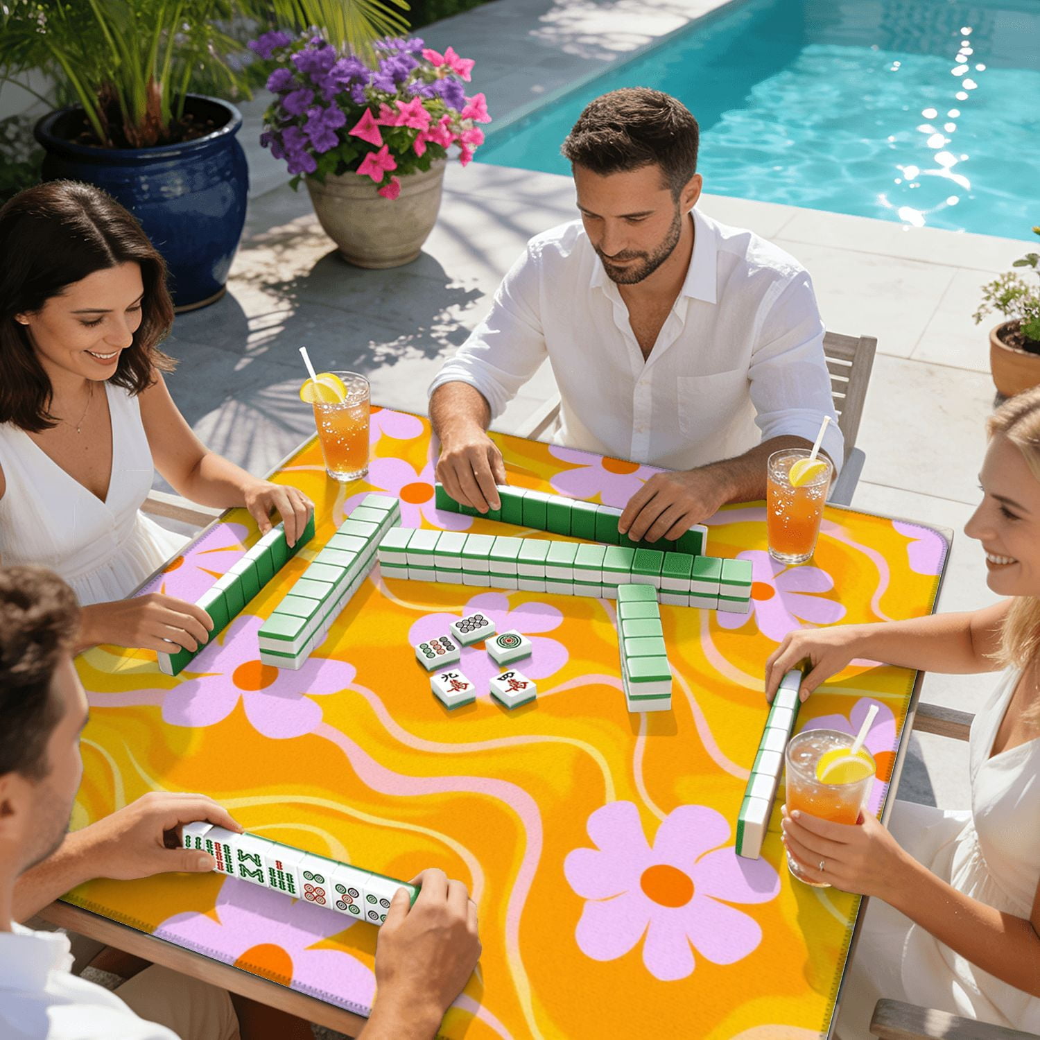 Mahjong Mat 31.5" x 31.5" Psychedelic swirl seamless 60s 70s style liquid groovy Non-Slip Noise Reduction American Mahjong Tiles Table Cover for Dominoes Poker Card Board Games Gift