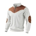 thumbnail image 5 of LWavelet Men's Ribbed Fabric Color Block Quarter Zip Pullover - Elbow Patches Casual Fall Winter Top White M, 5 of 6