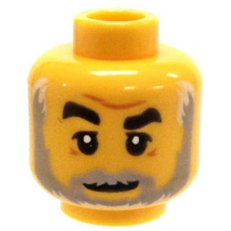 LEGO Raised Eyebrow, Furrowed Brow, Crows Feet, Light Bluish Gray Beard with White Highlights Minifigure Head [No