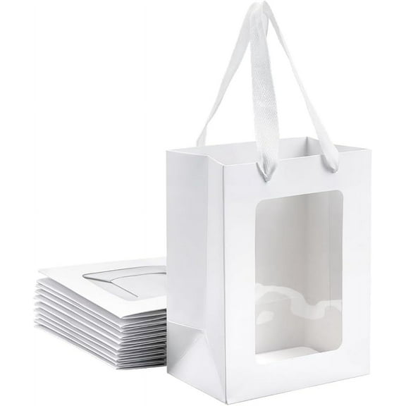 12 Pcs Kraft Paper Gift Bags with Clear Window 7.9x5.9x4.1inch Paper Gift Tote Bags with Handles Paper Shopping Bags for Birthday Bridal Shower Festival Party White for DIY White