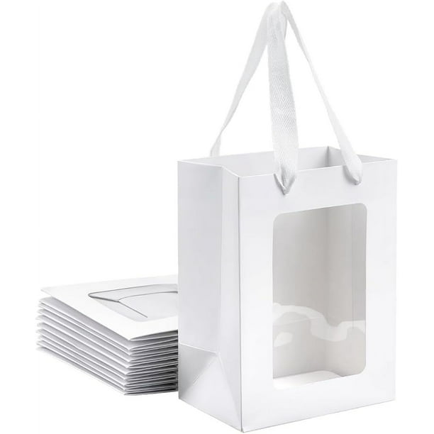 12 bolsas de regalo de papel kraft con ventana transparente de 7,9 x 5,9 x 4,1 pulgadas, bolsas de regalo de papel con asas, bolsas de papel para compras.