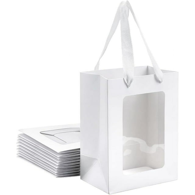 20 bolsas de regalo de papel kraft con ventana transparente, bolsas de compras con asas para cumpleaños, despedidas de soltera, festivales, fiestas, color blanco, 5,91 x 7,87 x 4,06 pulgadas