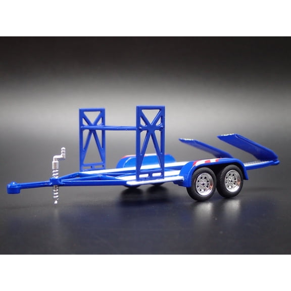 Open Box TANDEM FLATBED CAR TRAILER w/ LOADING RAMPS 1:64 SCALE DIORAMA DIECAST MODEL