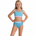 thumbnail image 2 of Girls Color Block Two Piece Bathing Suit, Striped Wide Strap Crop Tankini, High Waist Split Swimming Outfit for Preteen Beach Girls, 2 of 4
