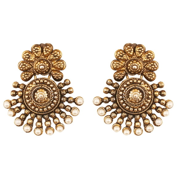 Sunsoul By Touchstone Handcrafted South India Faux Pearls Jewelry Antique Tone Earrings For Women.