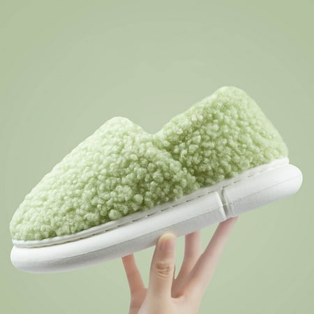 

ZTTD Womens Couples Cotton Slippers Autumn Winter Home Warm Shoes Plus Velvet Thick Bottom Cotton Slippers Green