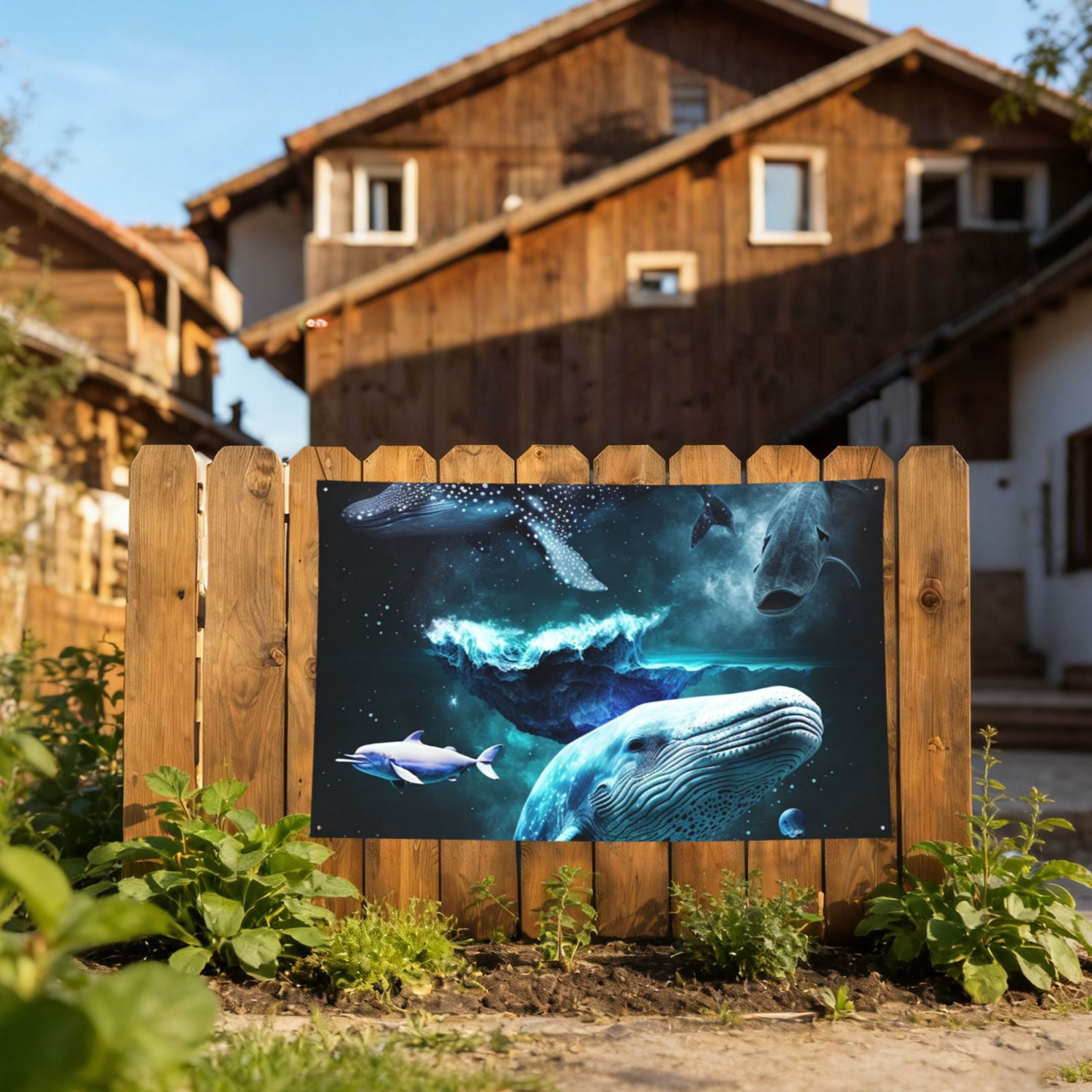 Ocean Dolphin Beluga Whale Shark Galaxy Four Hole Decorated Banner Flag for Garden Yard Home Decoration Indoor Outdoor 4x6 Ft