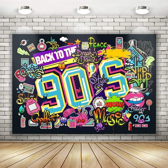 Back to The 90's Backdrop for Parties | 90s Theme Backdrop Hip Hop Graffiti Back to 90's Party Banner | 90s Theme Party Wall Decorations for Adults Hip Hop Music Retro Radio 71 x 43 inch