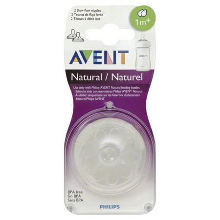 Philips Avent Natural Slow Flow Nipple for Avent Natural Bottles, 1 Month+, 2-Pack, BPA-Free