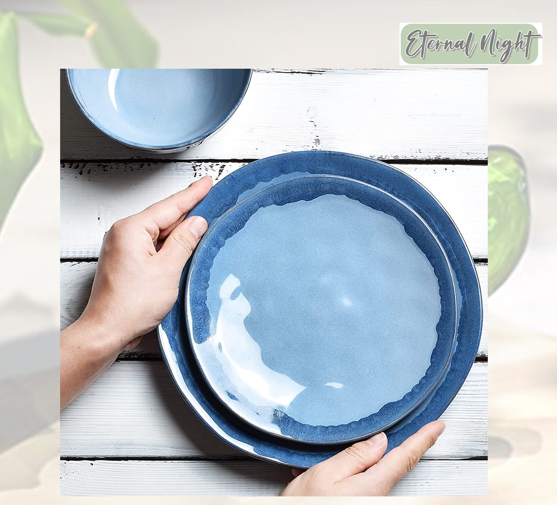 Blue Ceramic 10.5 Inch Microwave-Safe Salad and Dessert Plates