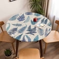 thumbnail image 5 of Fern Leaf Elastic Fitted Round Table Cover Plant Botanical Art Printed Blue Waterproof Outdoor Tablecloth for Holiday Party, Picnic, Patio & Dining Fits Tables Up to 45"-54", 5 of 8