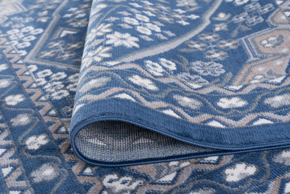 Tayse Hampton Area Rug HMP4007 Traditional Navy Medallion Curls 5' x 7' Rectangle