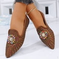 thumbnail image 5 of FRSASU Women's Fashionable Casual Style Flat-Bottom Shallow Mouth Rhinestone Pointed ToeBottom Moccasins Flat Shoes Brown, 5 of 9