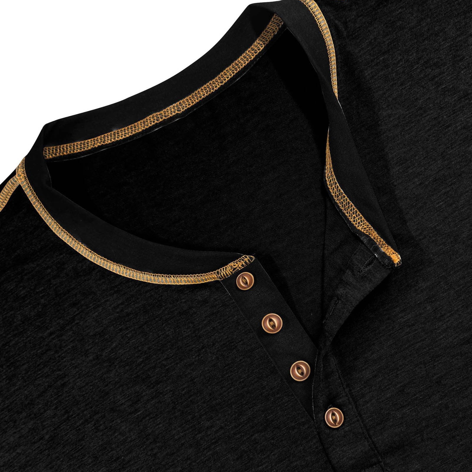 Dolkfu Men's Shirts Henley Cotton T Shirt Short Sleeve Button Black Pocket Men's T-Shirts S