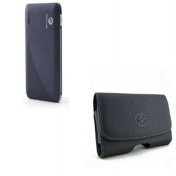 Black Leather Side Case w Slim 10000mAh Portable Battery Charger Backup USB Power E1M Compatible With Google Pixel 3a XL