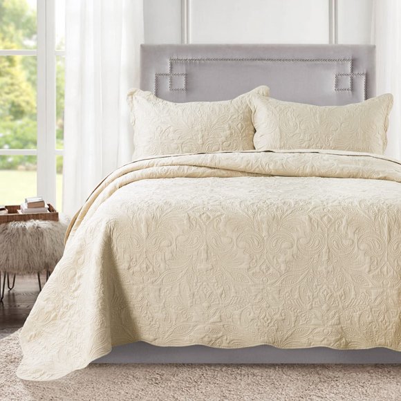 HoneiLife Juego de edredón tamaño Queen – Colcha de microfibra bordada de 3 piezas, colcha reversible, funda de cama ligera, juego de cama con patrón de cachemira, colchas para todas las estaciones, c