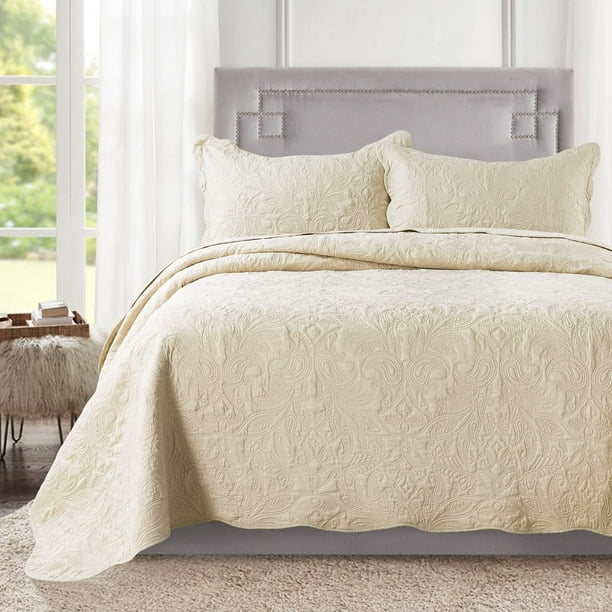HoneiLife Juego de edredón tamaño Queen – Colcha de microfibra bordada de 3 piezas, colcha reversible, funda de cama ligera, juego de cama con patrón de cachemira, colchas para todas las estaciones, c