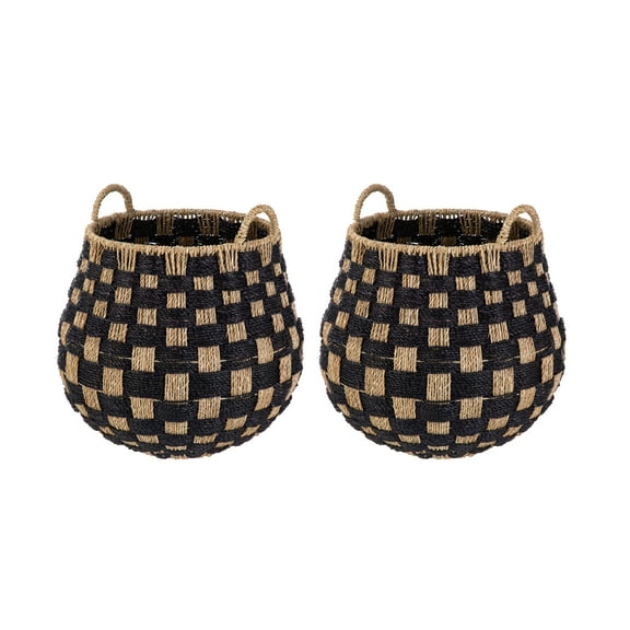 Better Homes & Gardens Large Round Checkered Seagrass Storage Basket with Handles, 2 Pack