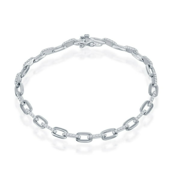 Paperclip Bracelet 14k Gold over Silver with Simulated CZ Diamonds Paperclip Chain Link Design Gold or Rhodium Plated 7’’ Italian Bracelet for Women or Teens