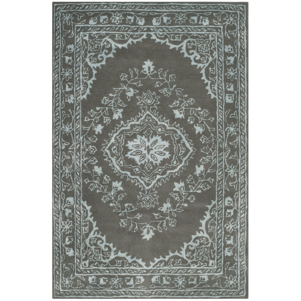 SAFAVIEH Glamour Gaia Floral Bordered Wool Area Rug, Dark Grey, 8' x 10'