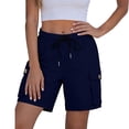 thumbnail image 4 of hlysgo Hiking Shorts for Women High Waisted Pull On Cargo Short Casual Golf Thigh Shorts with Pockets Navy,M, 4 of 6