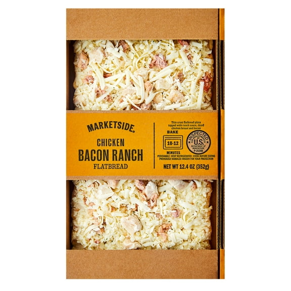 Marketside Chicken Bacon Ranch Flatbread Pizza, Ranch Sauce,12.4 oz (Fresh)
