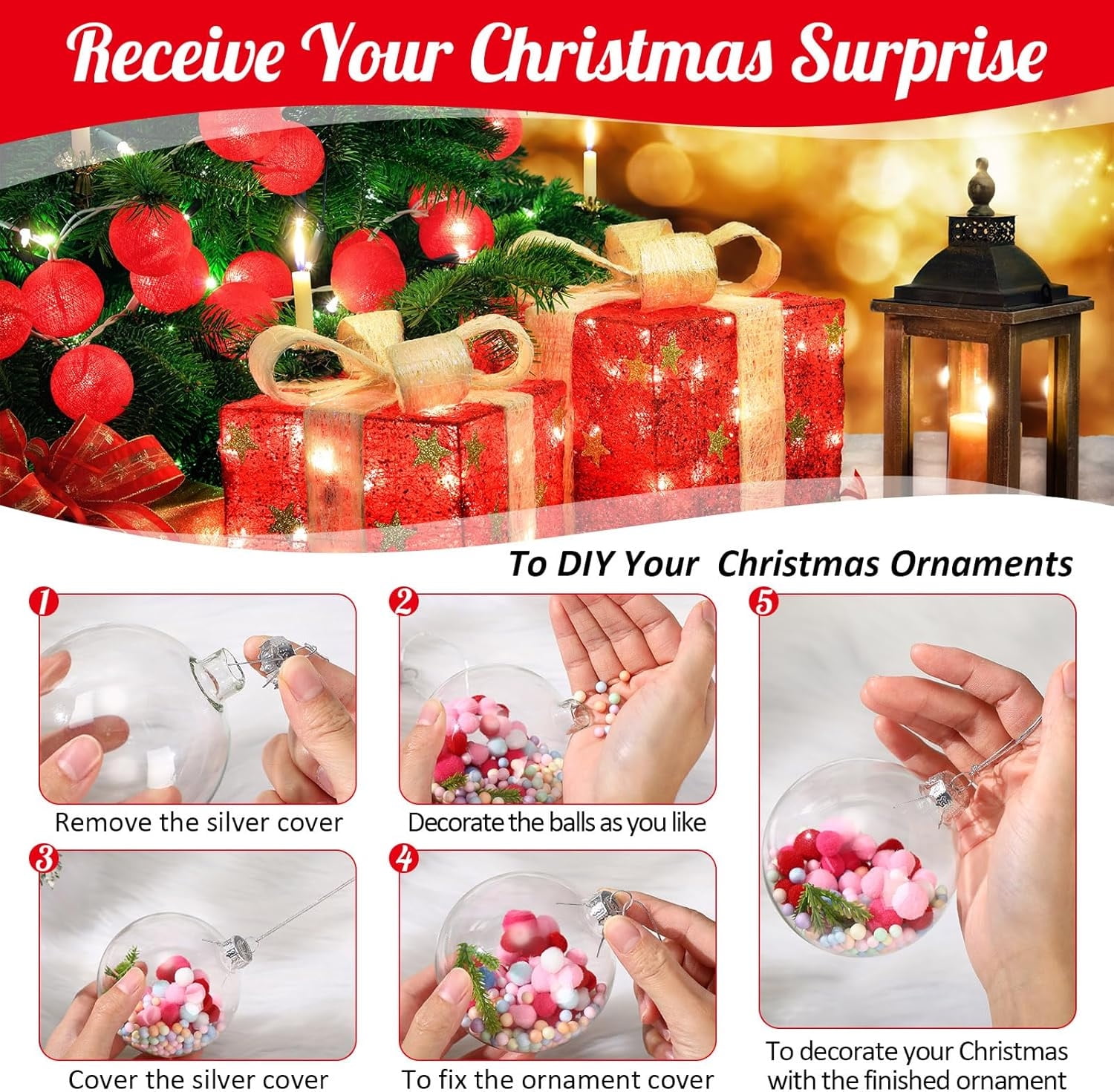 12 Pcs Christmas Ball Ornaments,3.15'' Round Clear Plastic Fillable Bulb DIY Decor Balls,Shatterproof Hanging Ornaments Balls for Craft Xmas Tree Holiday,Wedding,Birthday,Christmas Wreath Decoration