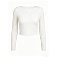 thumbnail image 3 of VBVC Women's Floral Lace Long Sleeve Crop Top , Ladies' Sheer Scalloped Trim Blouse , Breathable Party Clubwear Tops For Women,White,S-XL, 3 of 7