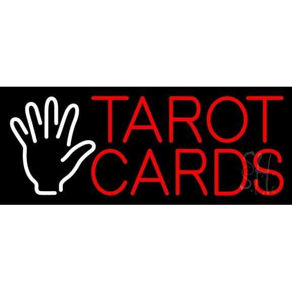 Red Tarot Cards White Palm LED Neon Sign 10" Tall x 24" Wide - inches Black Square Cut Acrylic Backing, with Dimmer - Bright and Premium built indoor LED Neon Sign for Storefront.