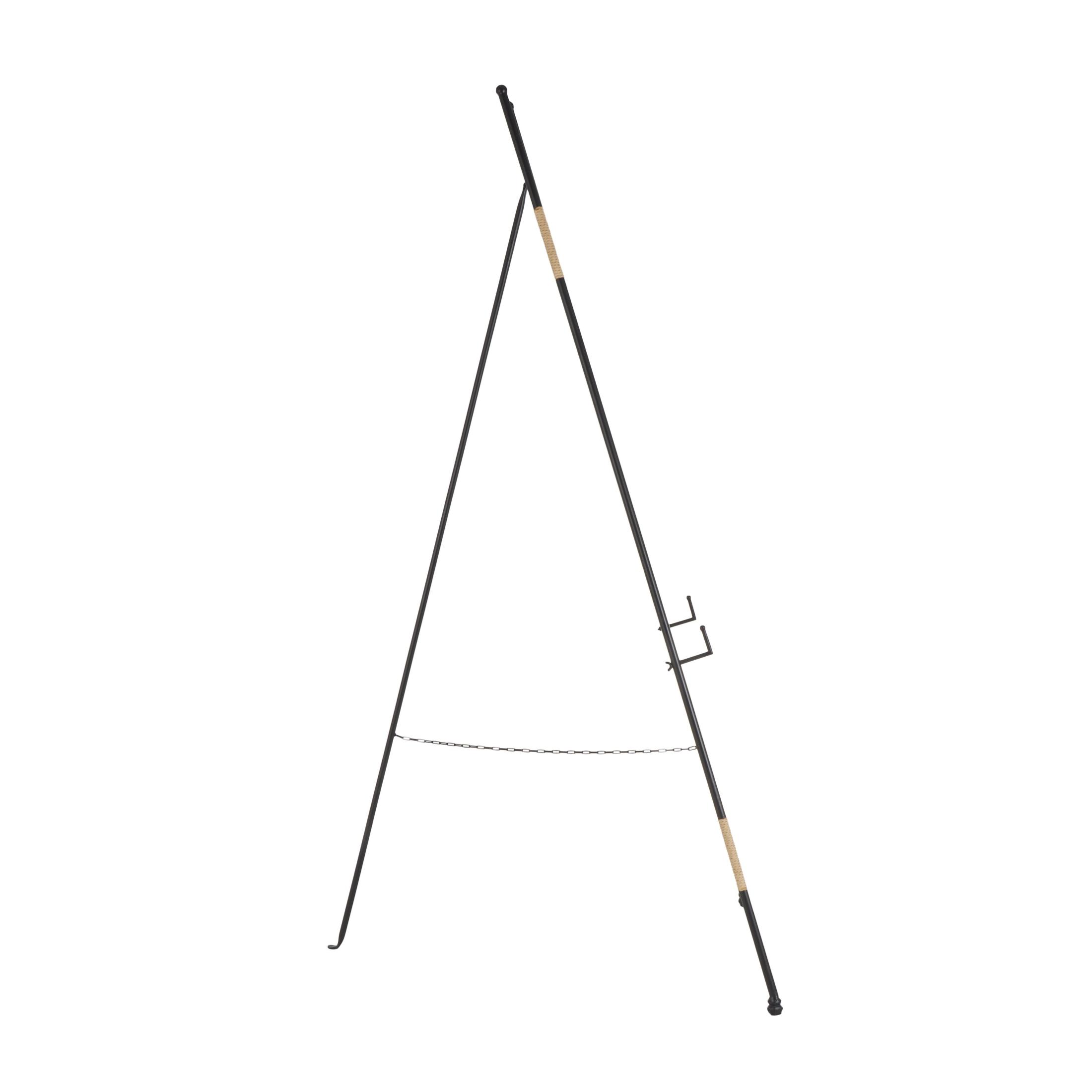 DecMode 25" x 64" Black Metal Slim Foldable Floor 2 Tier Easel with Wrapped Rattan Accents, 1-Piece